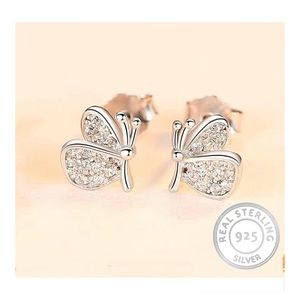 2/$30 Genuine 925 Sterling Silver & CZ Butterfly Earrings